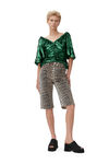 Sequinned Blouse, Polyester, in colour Kelly Green - 2 - GANNI