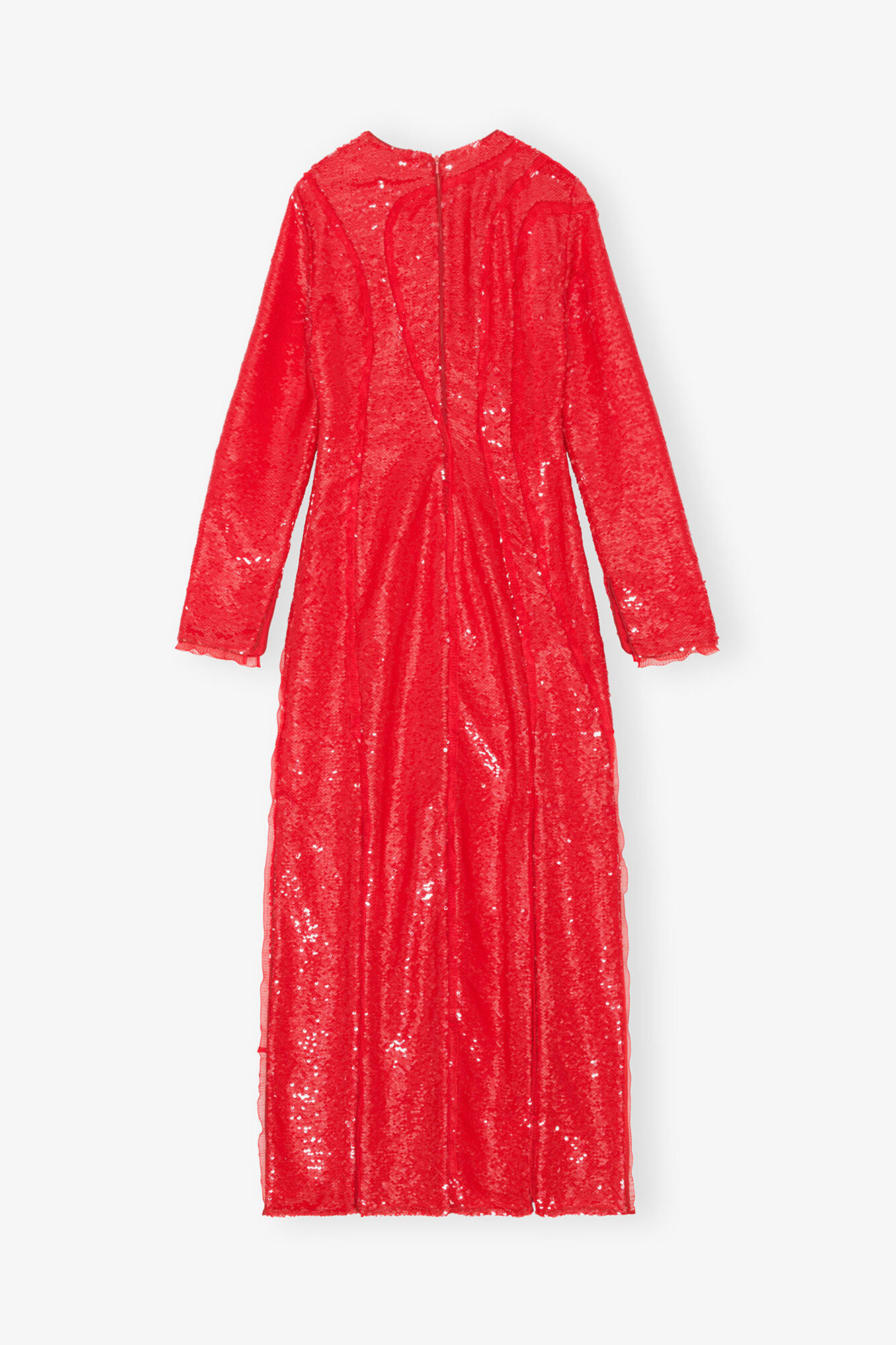 Robe longue &agrave; paillettes rouges, Recycled Polyester, in colour Fiery Red - 2 - GANNI