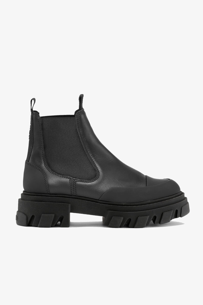 Black Cleated Low Chelsea Boots, Calf Leather, in colour Black - 1 - GANNI