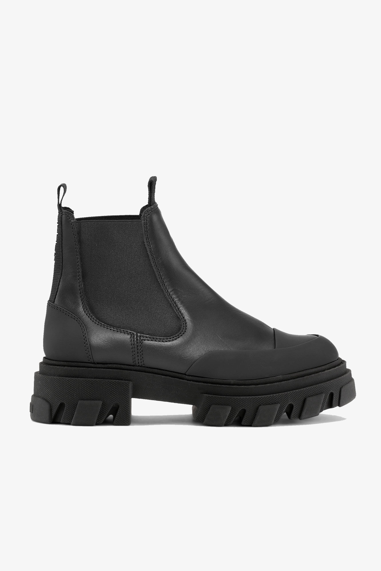 Black Cleated Low Chelsea Boots, Calf Leather, in colour Black - 1 - GANNI