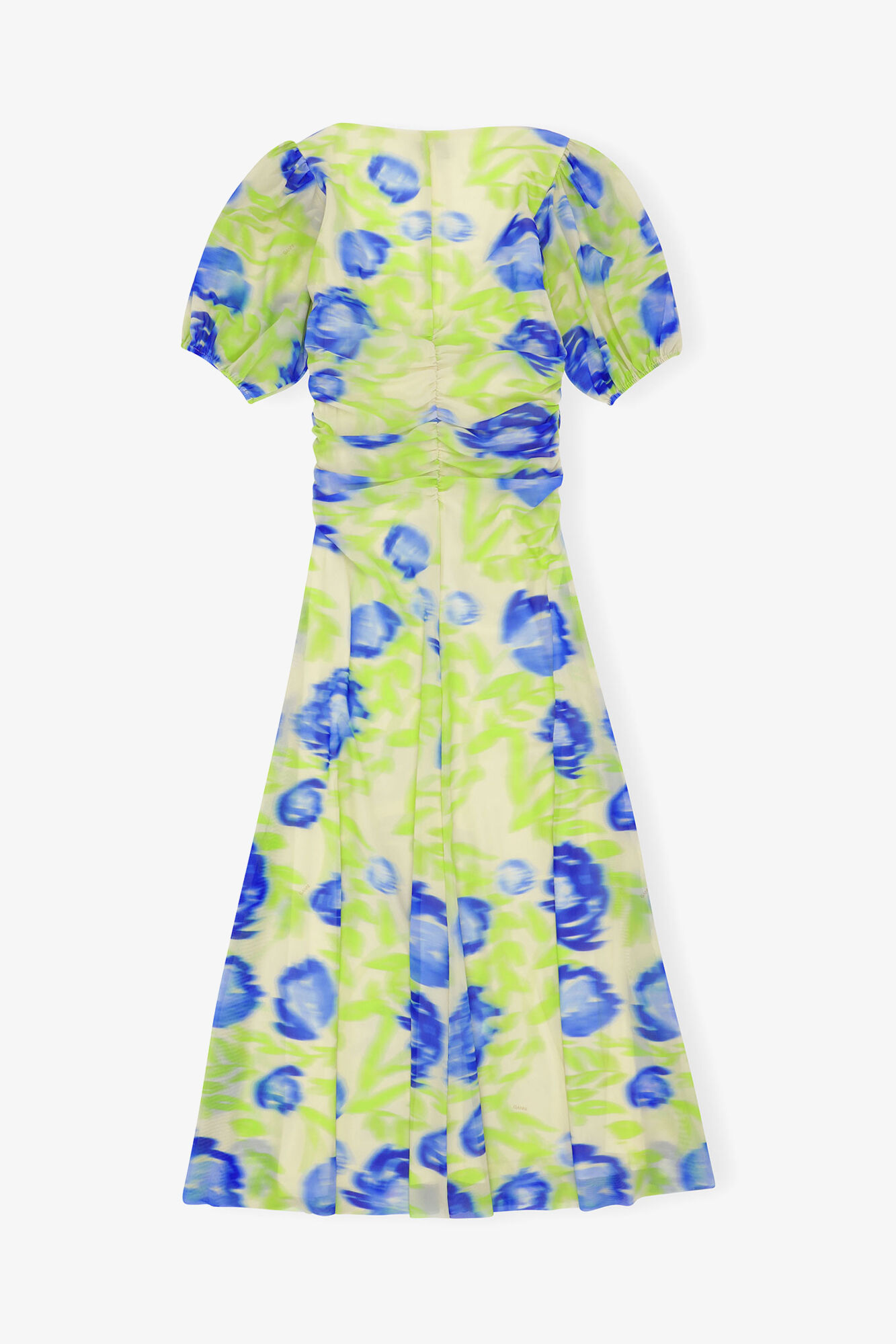 プリント入りメッシュ パフスリーブ ミディドレス, Recycled Nylon, in colour Strong Blue - 3 - GANNI
