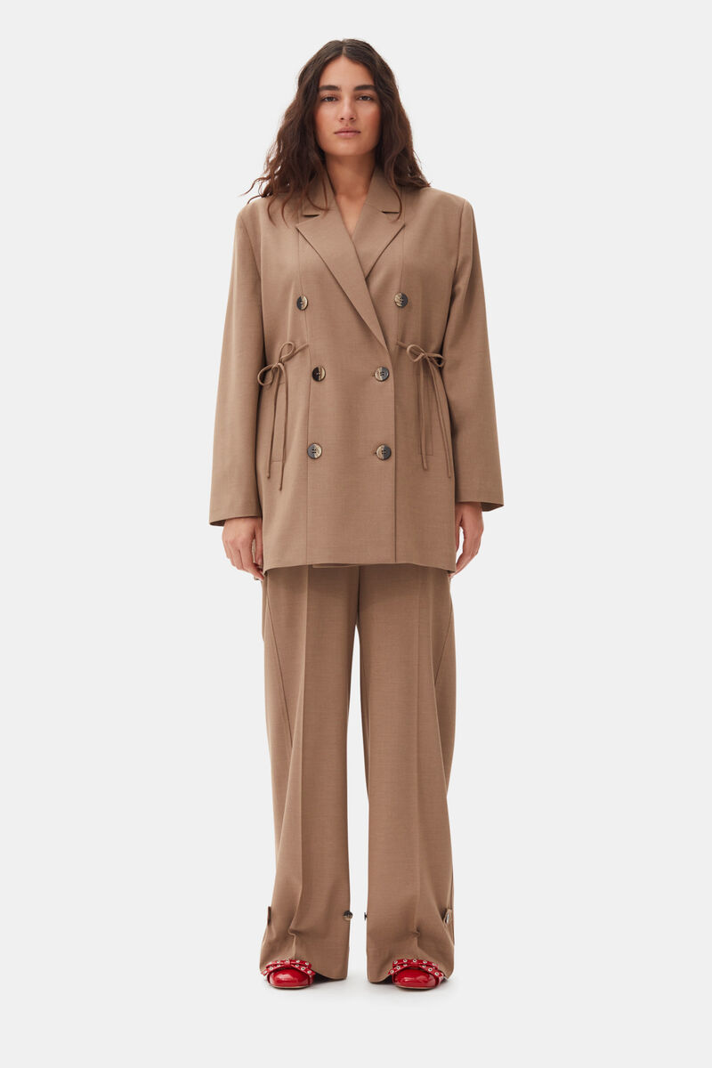 Brown Drapey Melange Oversized Blazer, Elastane, in colour Tiger's Eye - 2 - GANNI