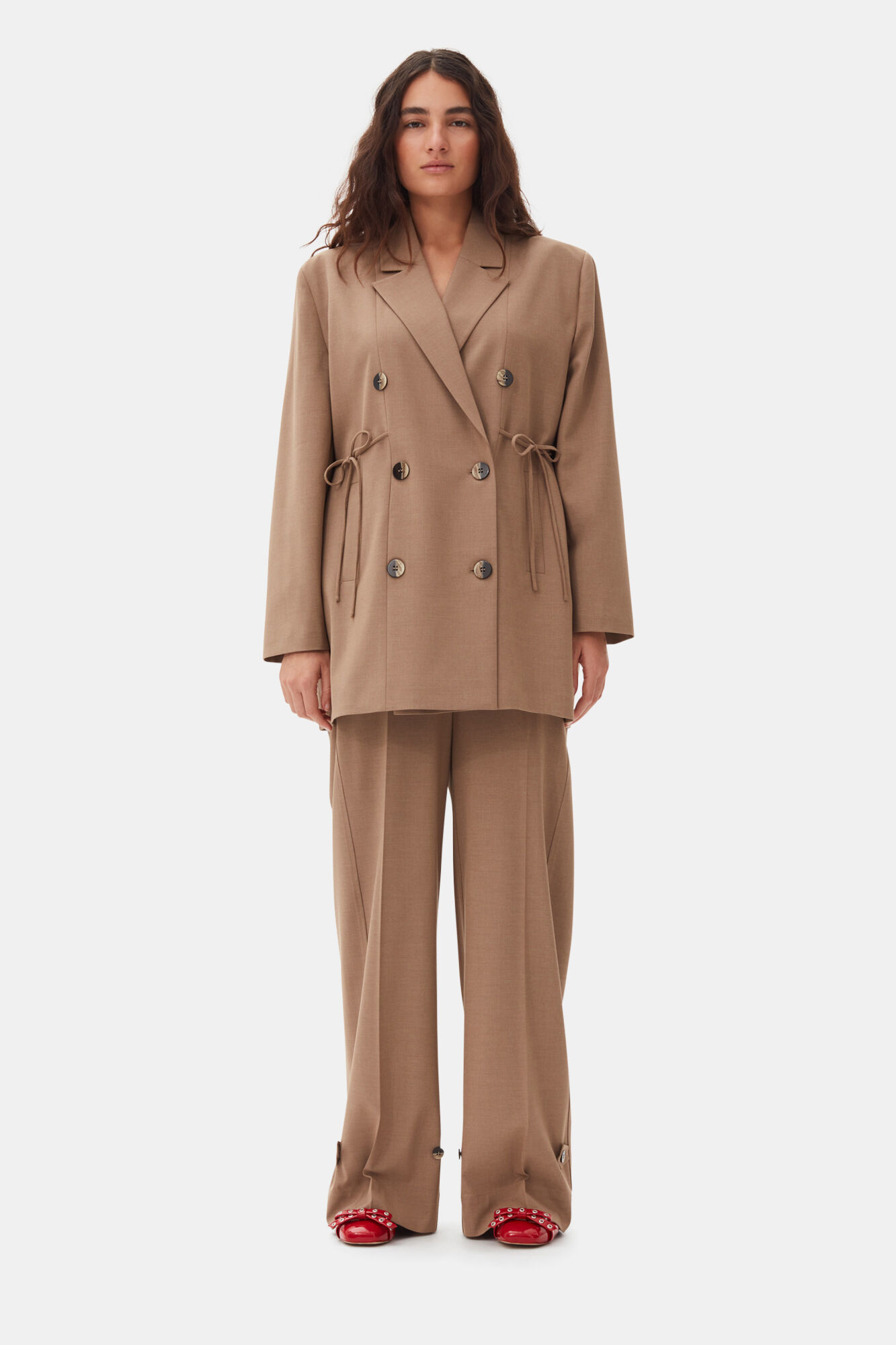 Brown Drapey Melange Oversized Blazer, Elastane, in colour Tiger's Eye - 2 - GANNI