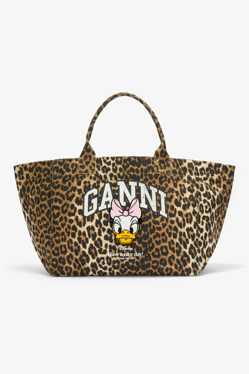 GANNI x Disney Daisy Duck Leopard XXL Tote, in colour Almond Milk - 1 - GANNI