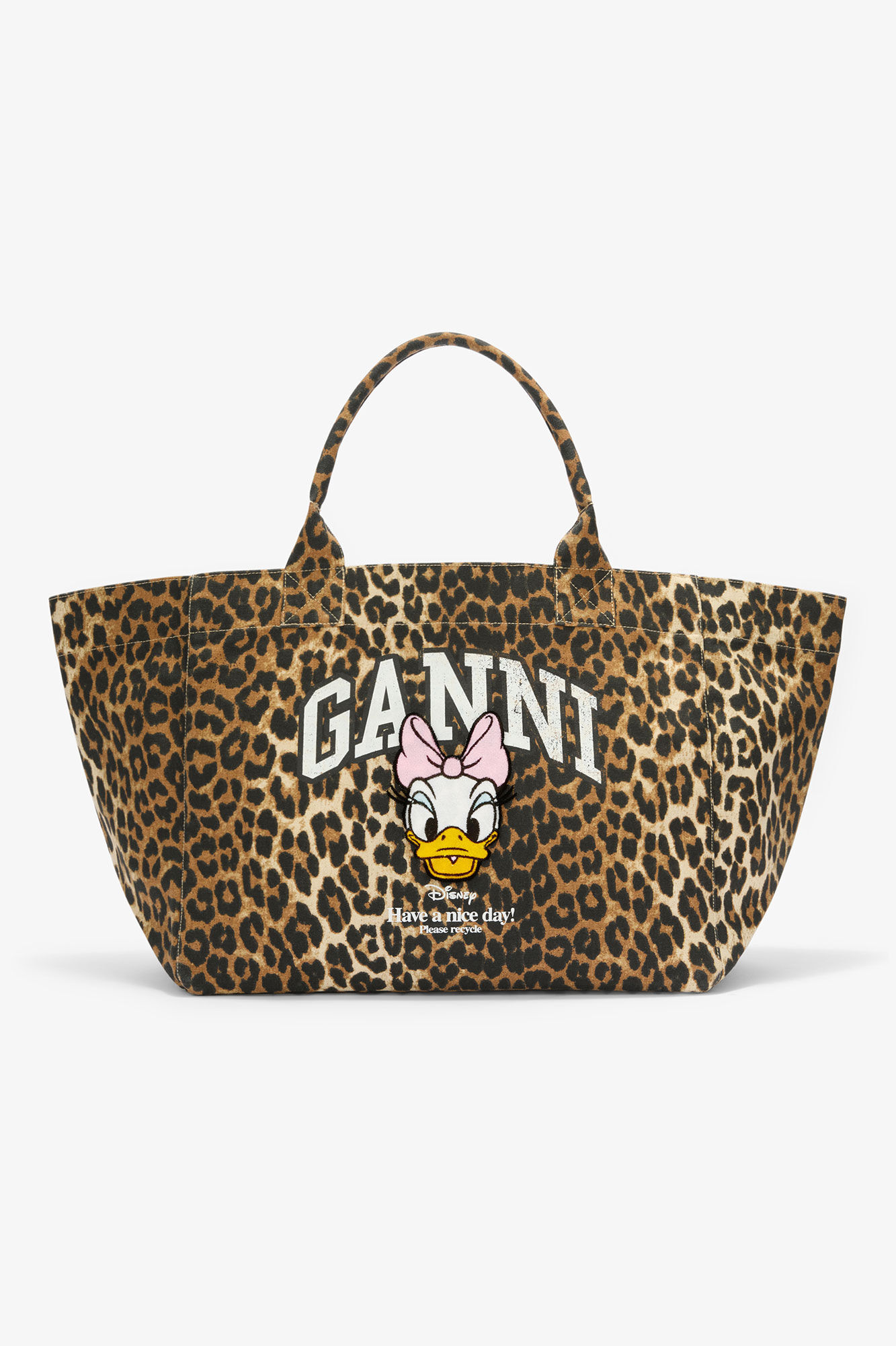 GANNI x Disney Daisy Duck Leopard XXL Tote, in colour Almond Milk - 1 - GANNI