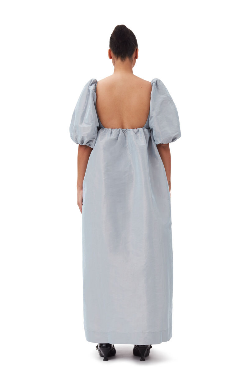 Light Blue Shiny Taffeta Long Kleid, Polyester, in colour Powder Blue - 8 - GANNI