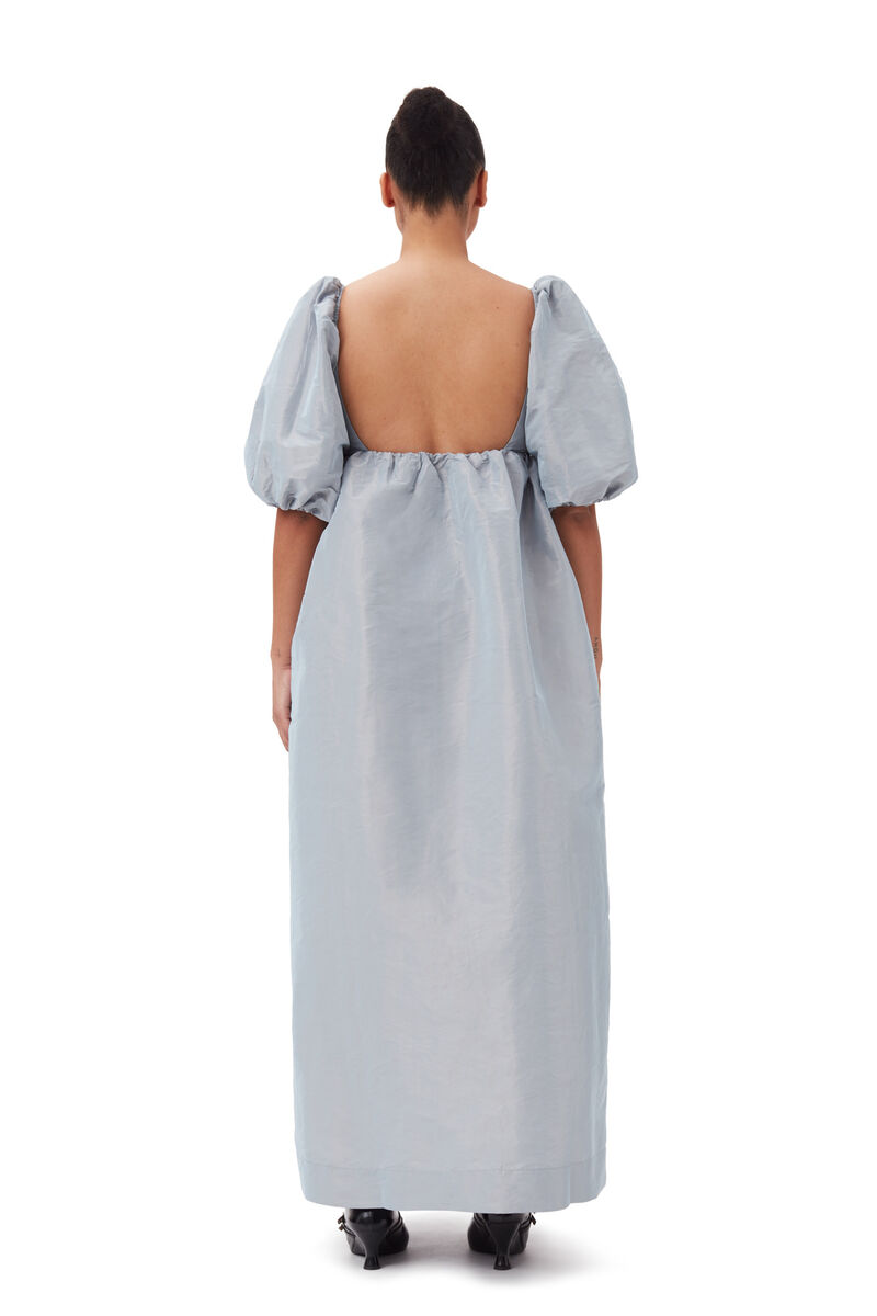 Light Blue Shiny Taffeta Long Dress, Polyester, in colour Powder Blue - 4 - GANNI
