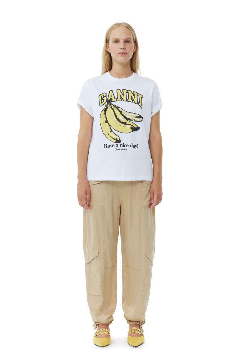 White Relaxed Banana T-shirt, Cotton, in colour Bright White - 2 - GANNI