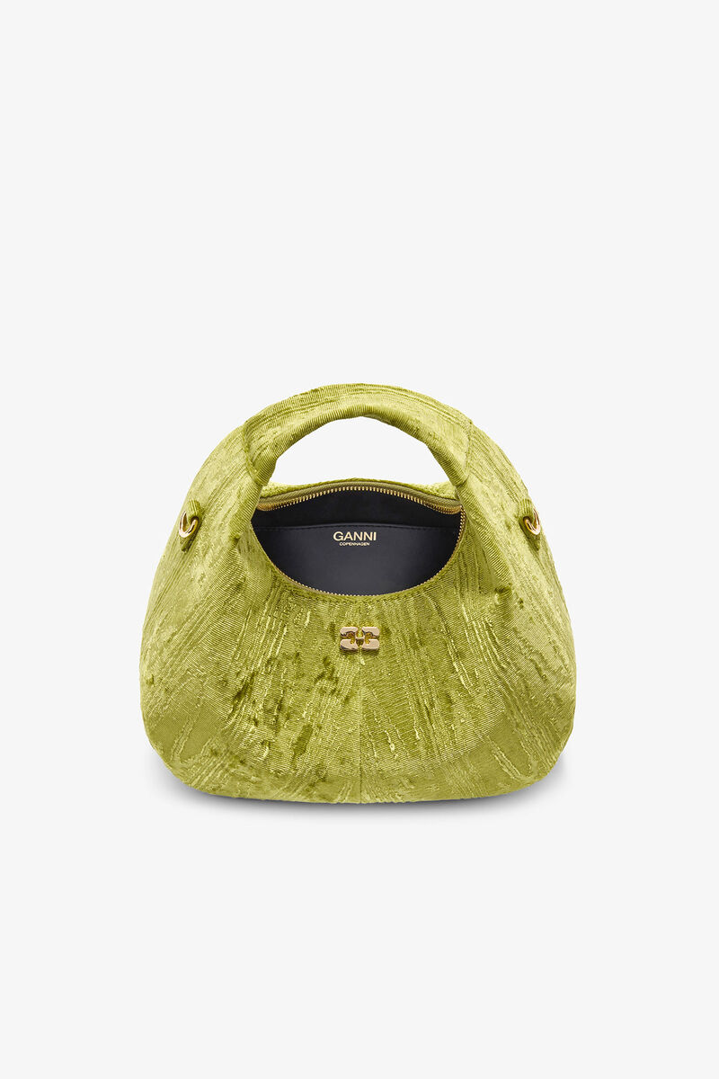 Velvet Moire Mini Hobo Bag, in colour Spinach Green - 3 - GANNI
