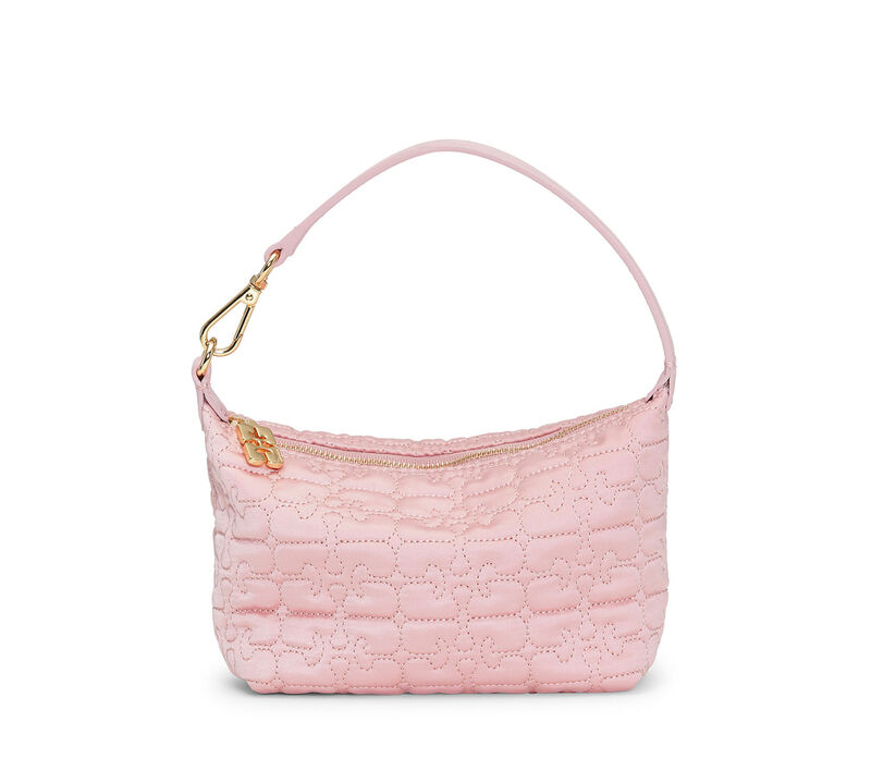 Light Pink Small Butterfly Pouch Satin Taske, Recycled Polyester, in colour Powder - 1 - GANNI