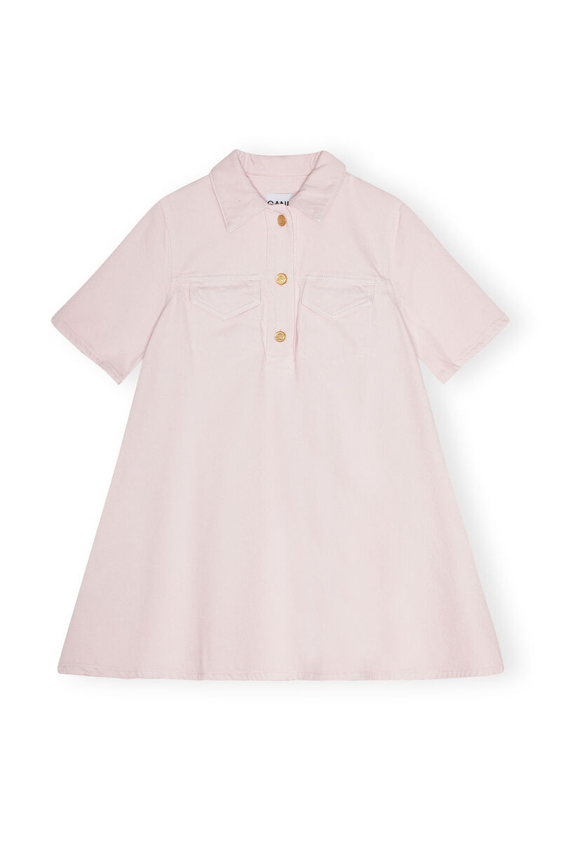 Light Pink Overdyed Heavy Denim Mini-kjole, Cotton, in colour Mauve Chalk - 1 - GANNI