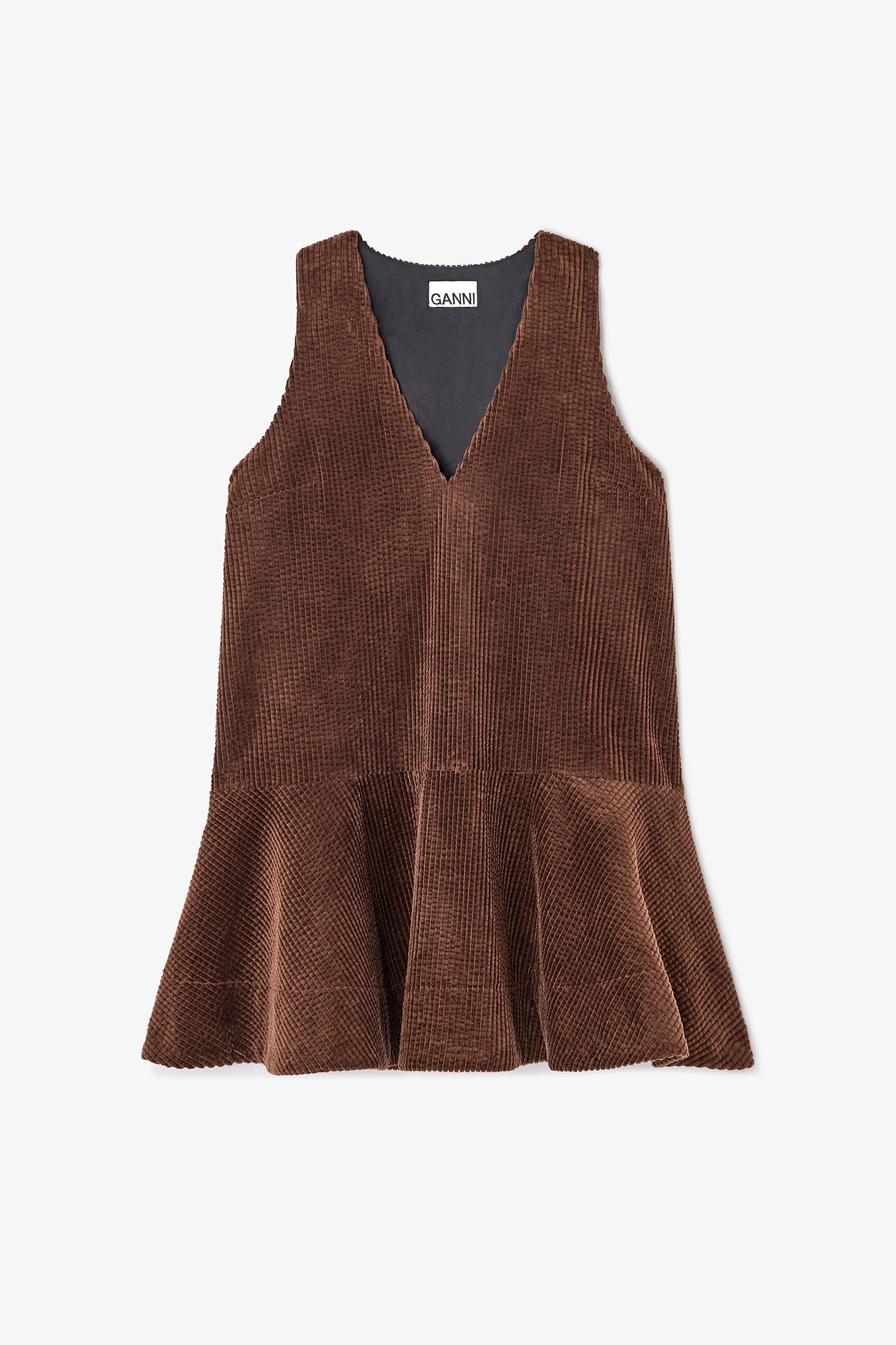 Brown Corduroy Mini Dress, Cotton, in colour Chicory Coffee - 1 - GANNI