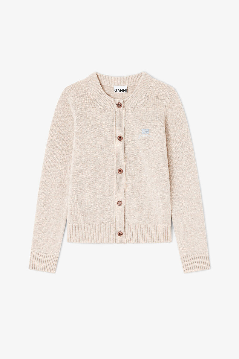 Beige Wool Mix Cardigan, Viscose, in colour Sand - 1 - GANNI