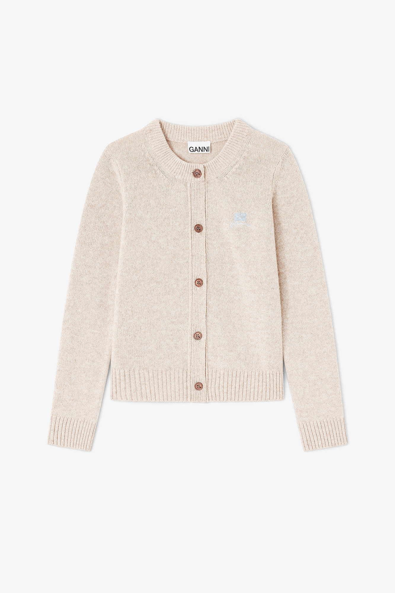Beige Wool Mix Cardigan, Viscose, in colour Sand - 1 - GANNI