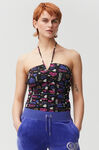 Mesh Ruched Halter Top, Recycled Nylon, in colour Phantom - 1 - GANNI