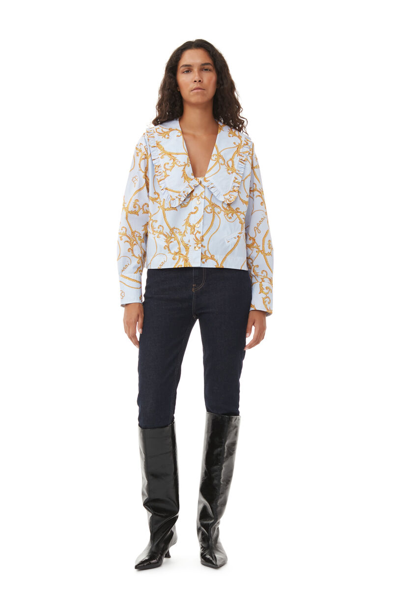 Re-cut Overdyed Printed Cotton Shirt, Cotton, in colour Heather - 2 - GANNI