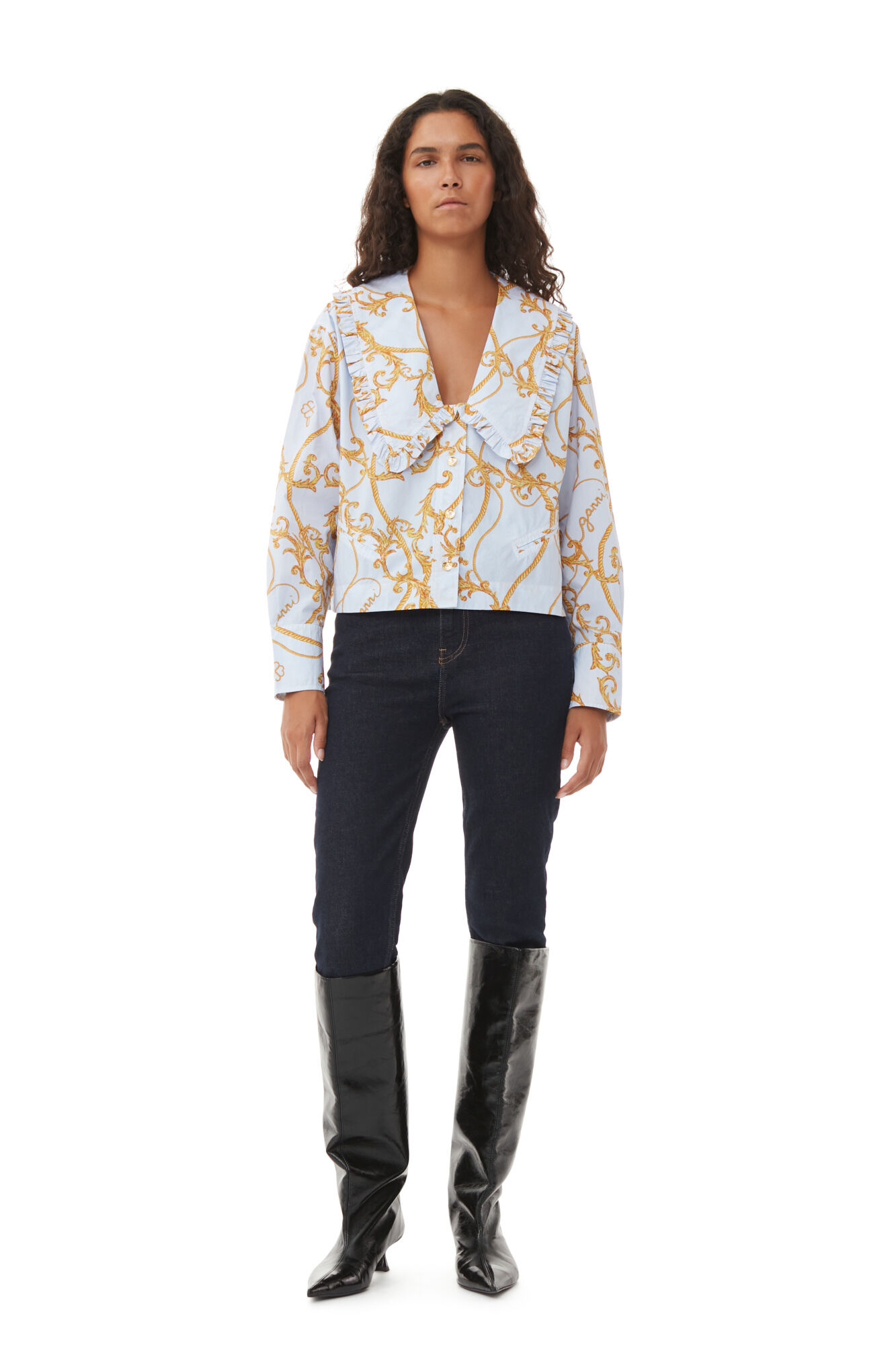 Re-cut Overdyed Printed Cotton Shirt, Cotton, in colour Heather - 2 - GANNI