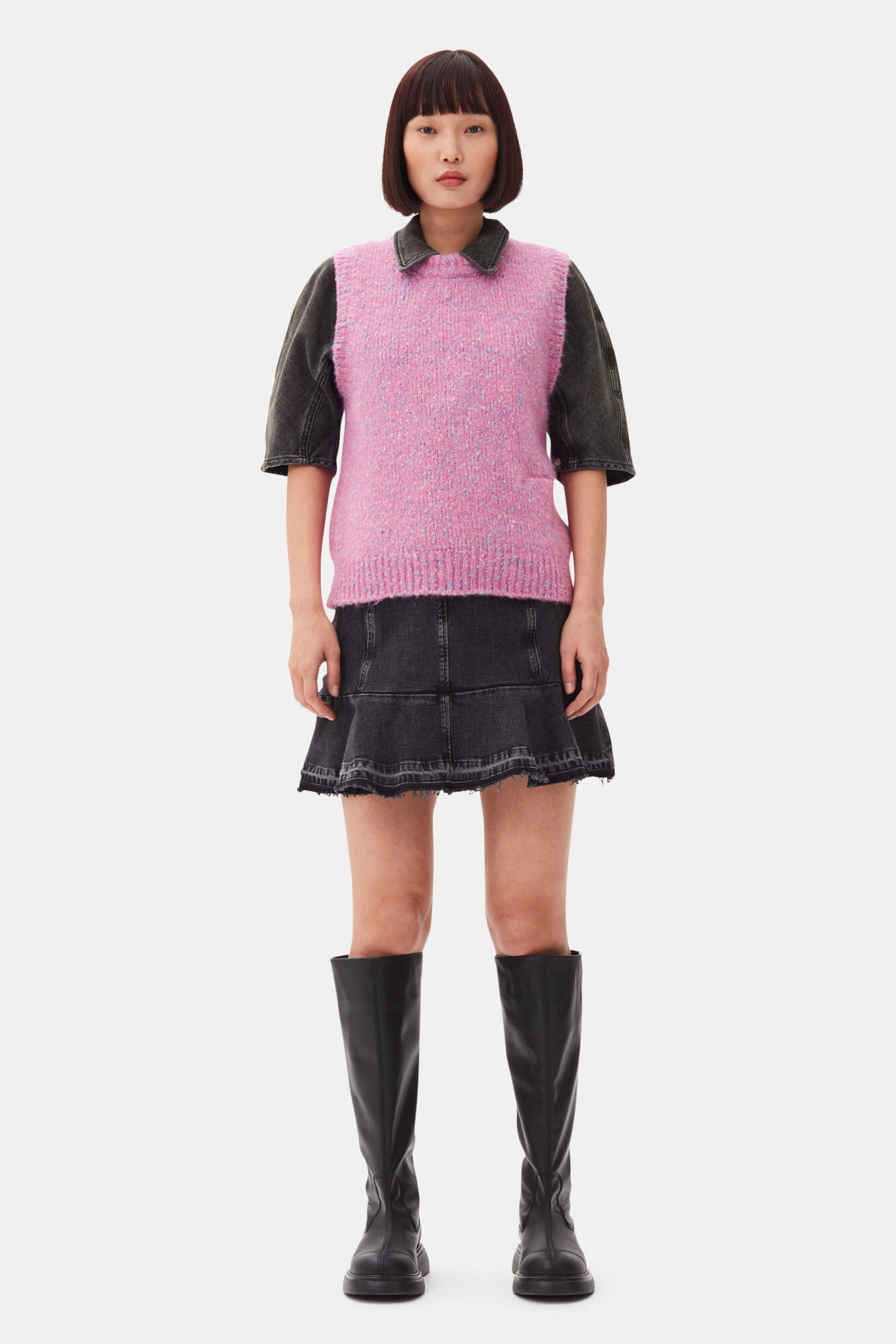 Pink Knit Vest, Alpaca, in colour Rose Violet - 2 - GANNI