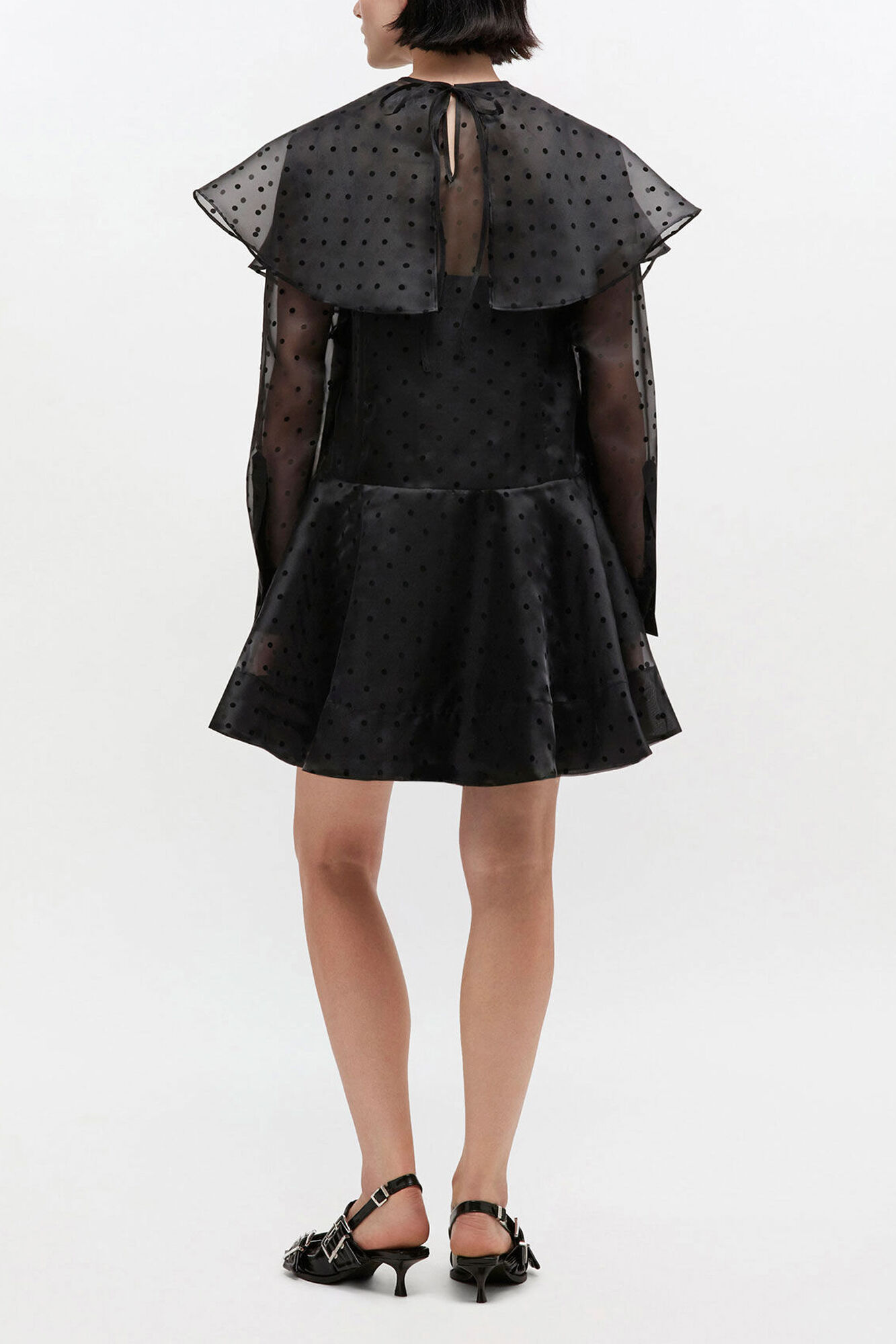 Black Organza Circle Collar Dress, Recycled Polyester, in colour Black - 2 - GANNI