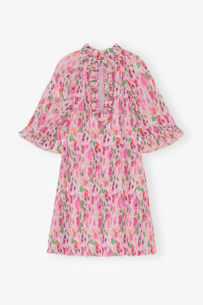 Pleated Georgette Ruffle Mini Dress, Sugar Plum