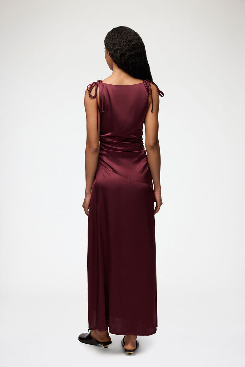 Dress in Red Satin, Viscose, in colour Port Royale - 2 - GANNI