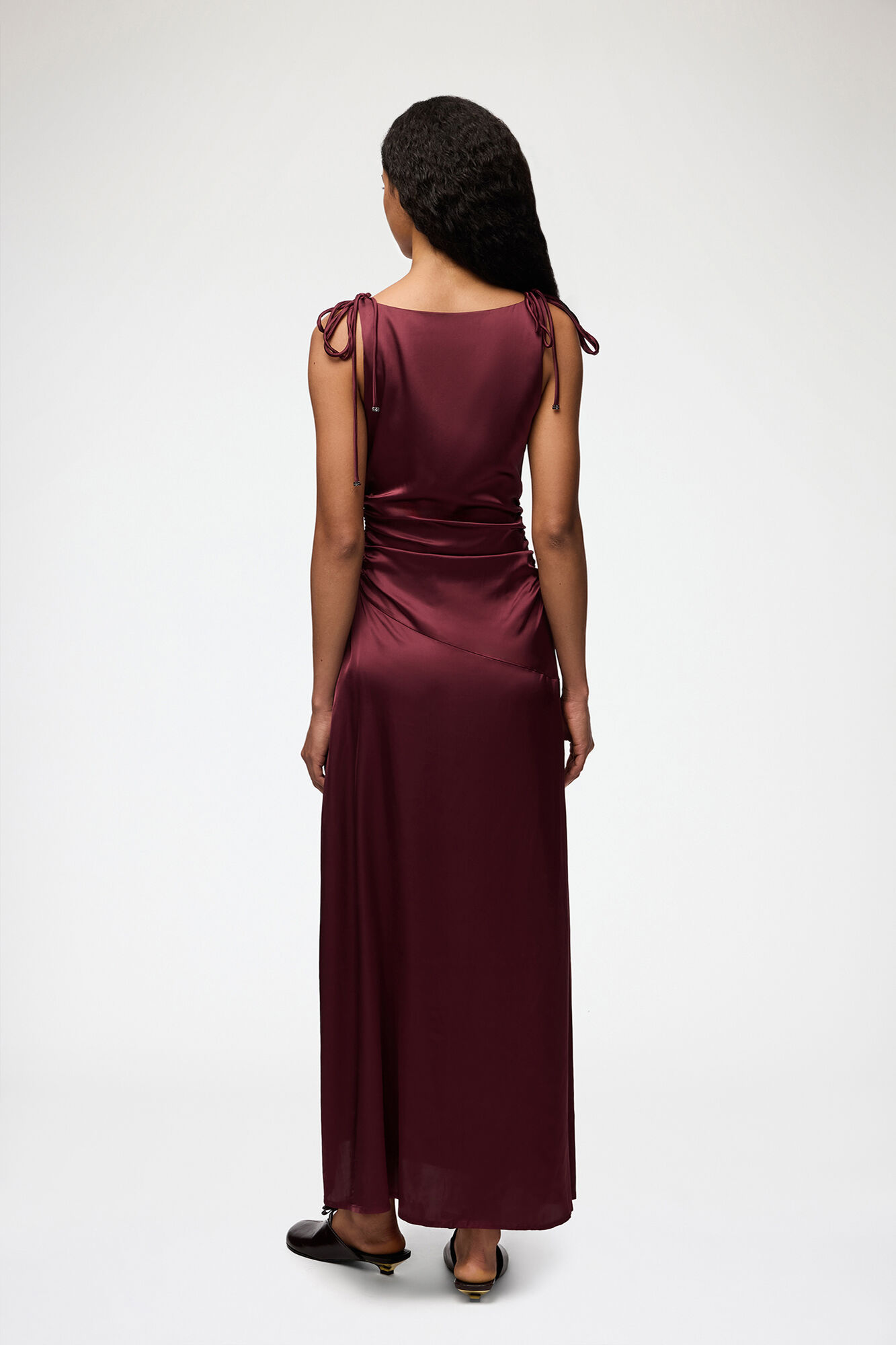 Dress in Red Satin, Viscose, in colour Port Royale - 2 - GANNI