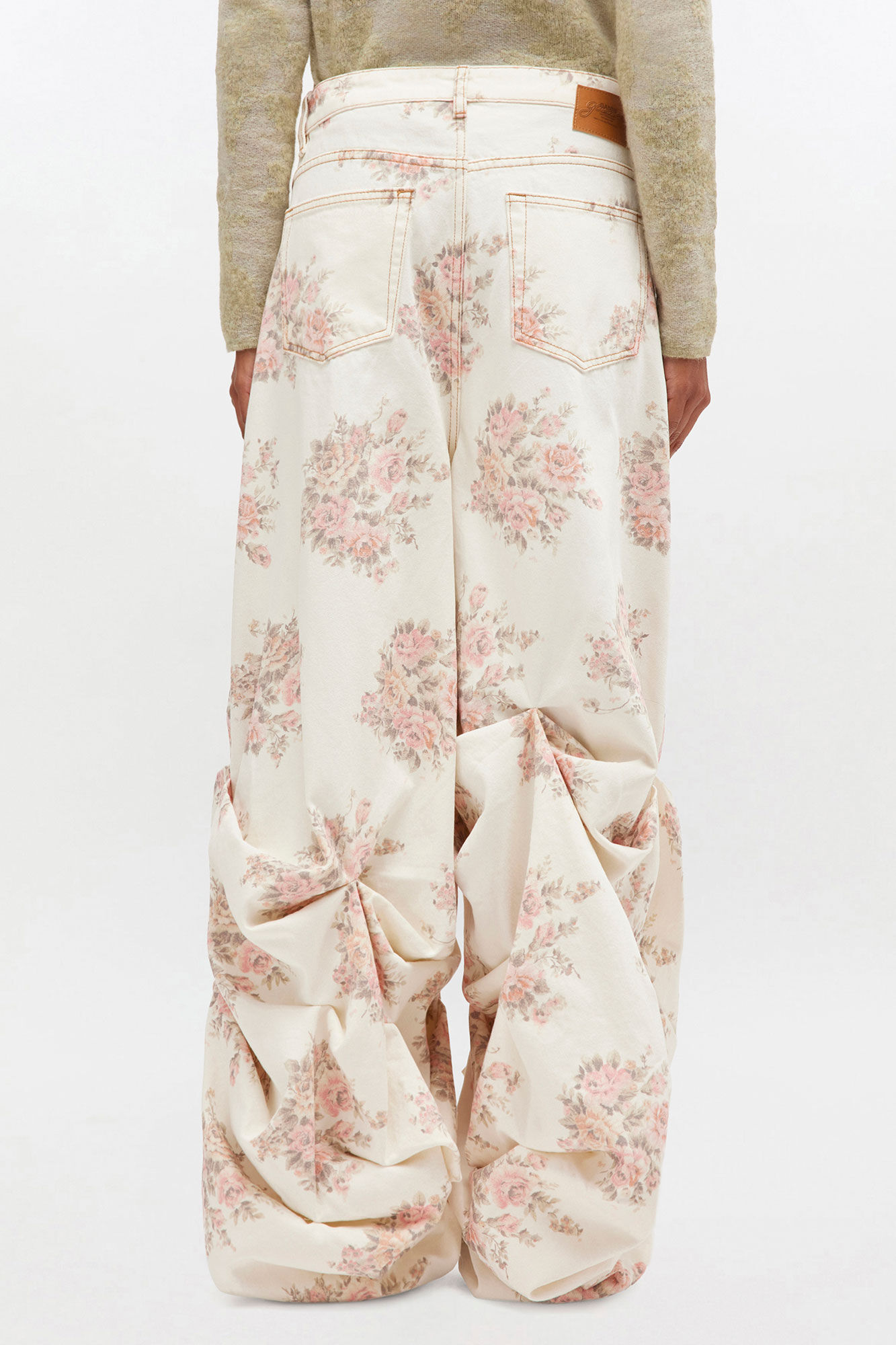 Floral Printed Draped Jeans, Cotton, in colour Egret - 3 - GANNI