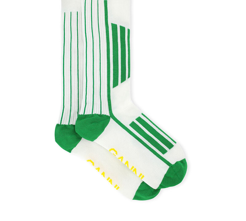 White/Green Sporty Socken, Cotton, in colour Kelly Green - 1 - GANNI