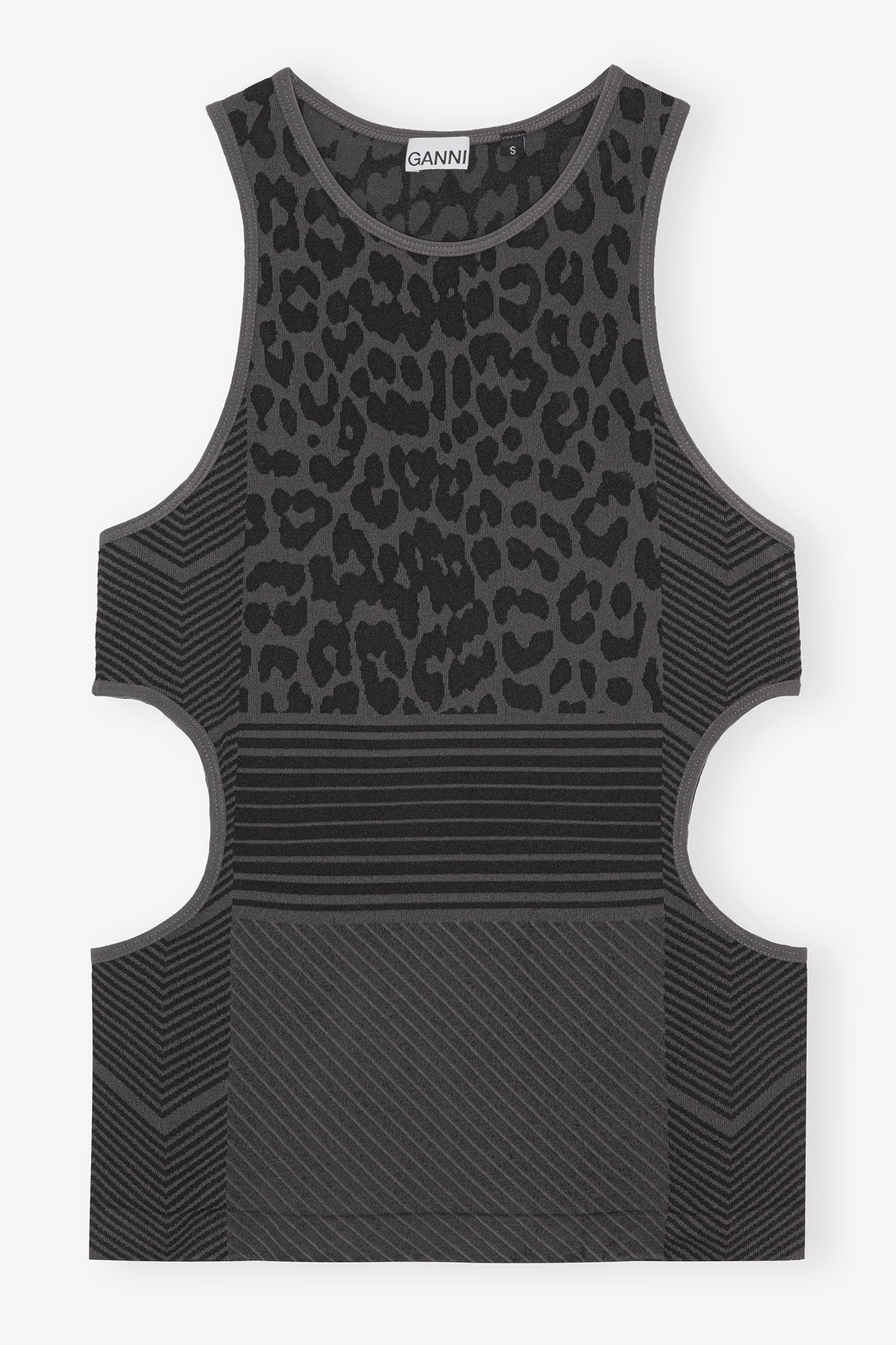 Seamless Jacquard Top, Polyester, in colour Black - 1 - GANNI