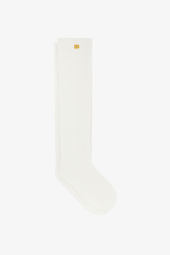 Ivory Wool Mix Socks, Egret
