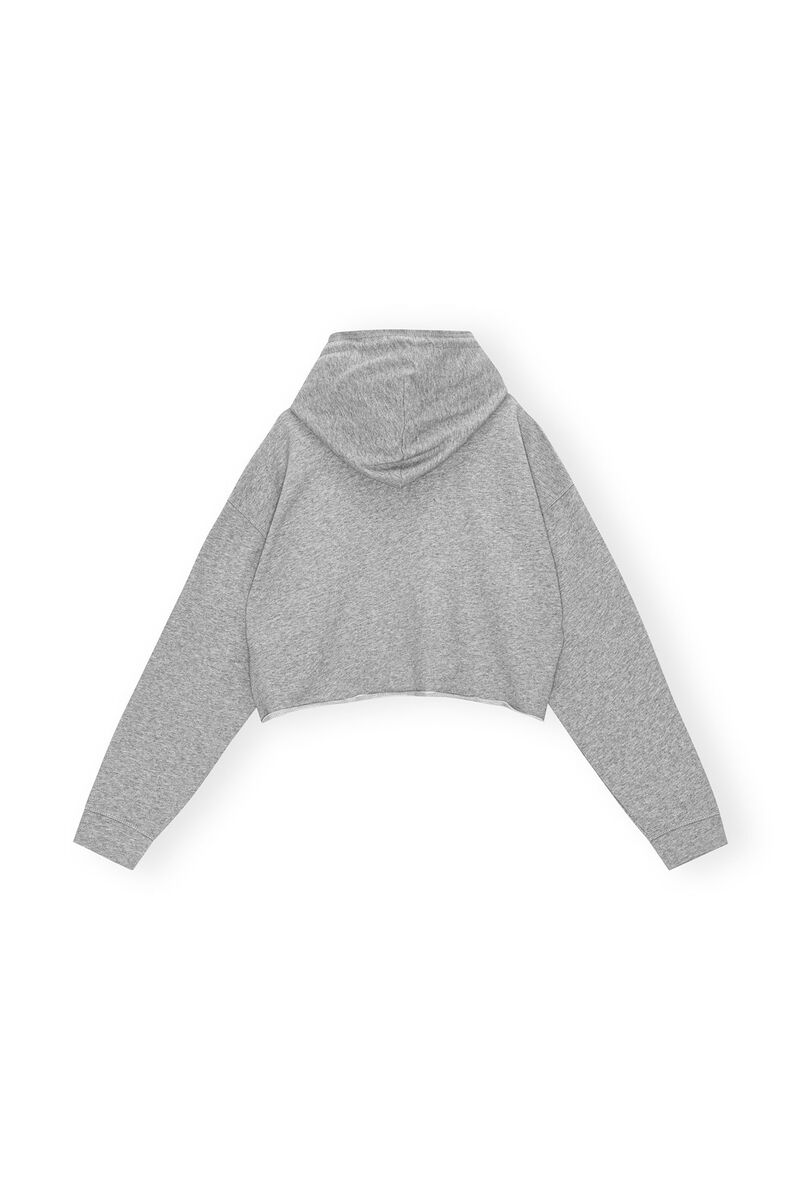 Grey Oversized Isoli Cropped Hoodie, Cotton, in colour Paloma Melange - 2 - GANNI