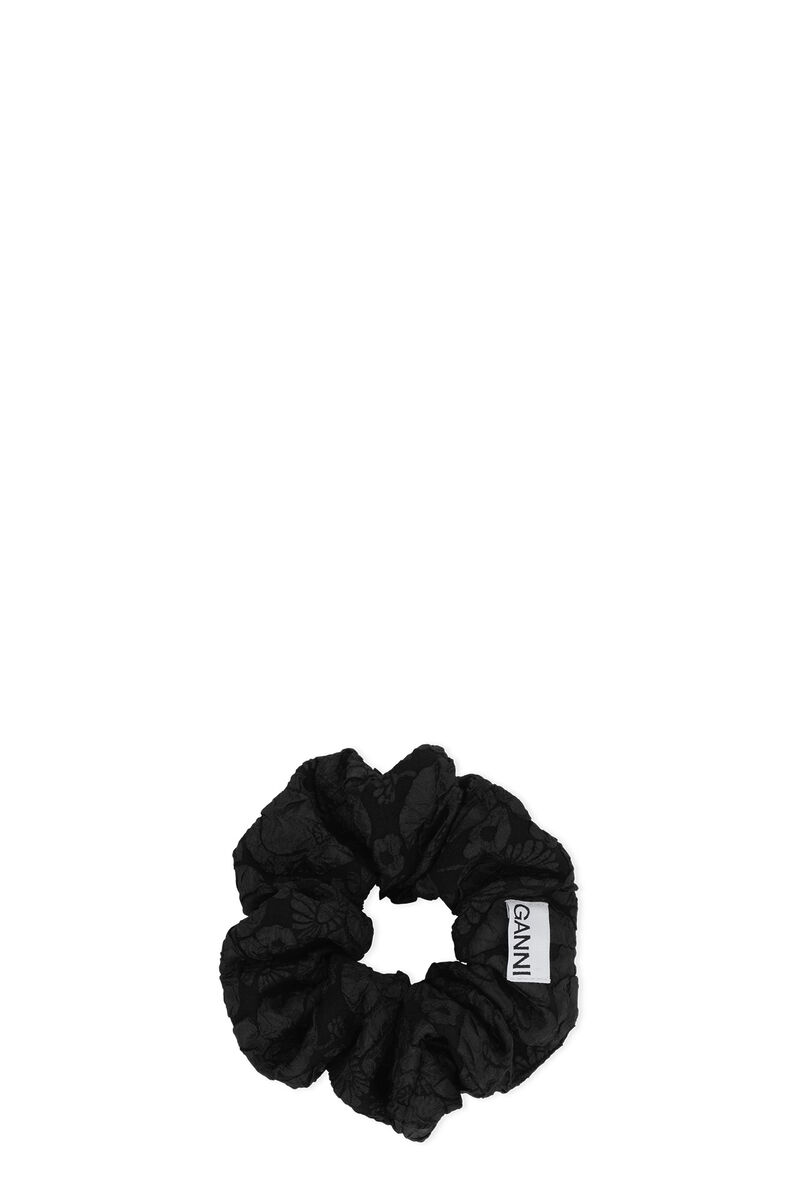 Stretch Jacquard Scrunchie, Polyester, in colour Black - 1 - GANNI