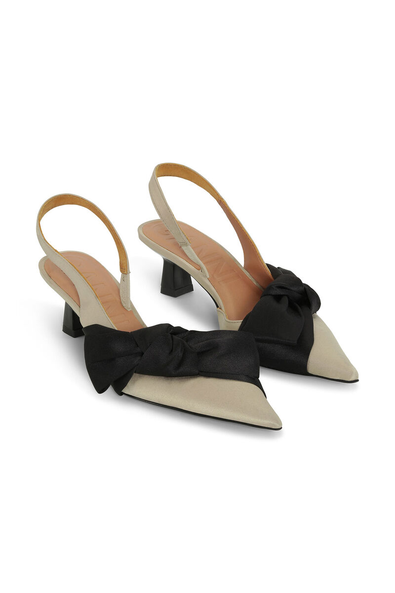 Monochrome Soft Bow Slingback Pumps, Polyester, in colour Sand - 3 - GANNI