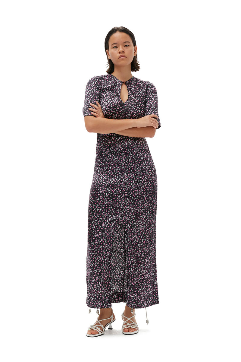 Silk Stretch Satin Maxi Dress, Elastane, in colour Black - 1 - GANNI