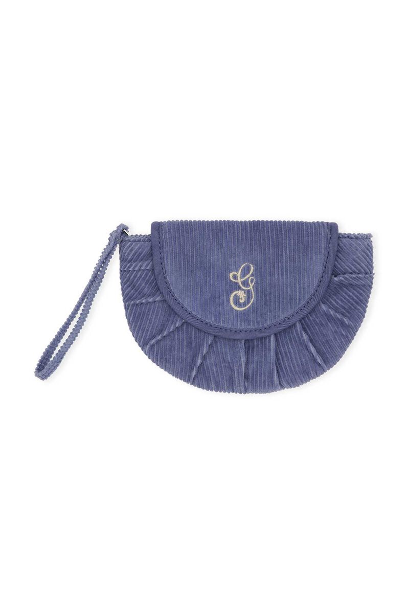 Kuvertväska med GANNI G-brodering i sammet, in colour Gray Blue - 1 - GANNI