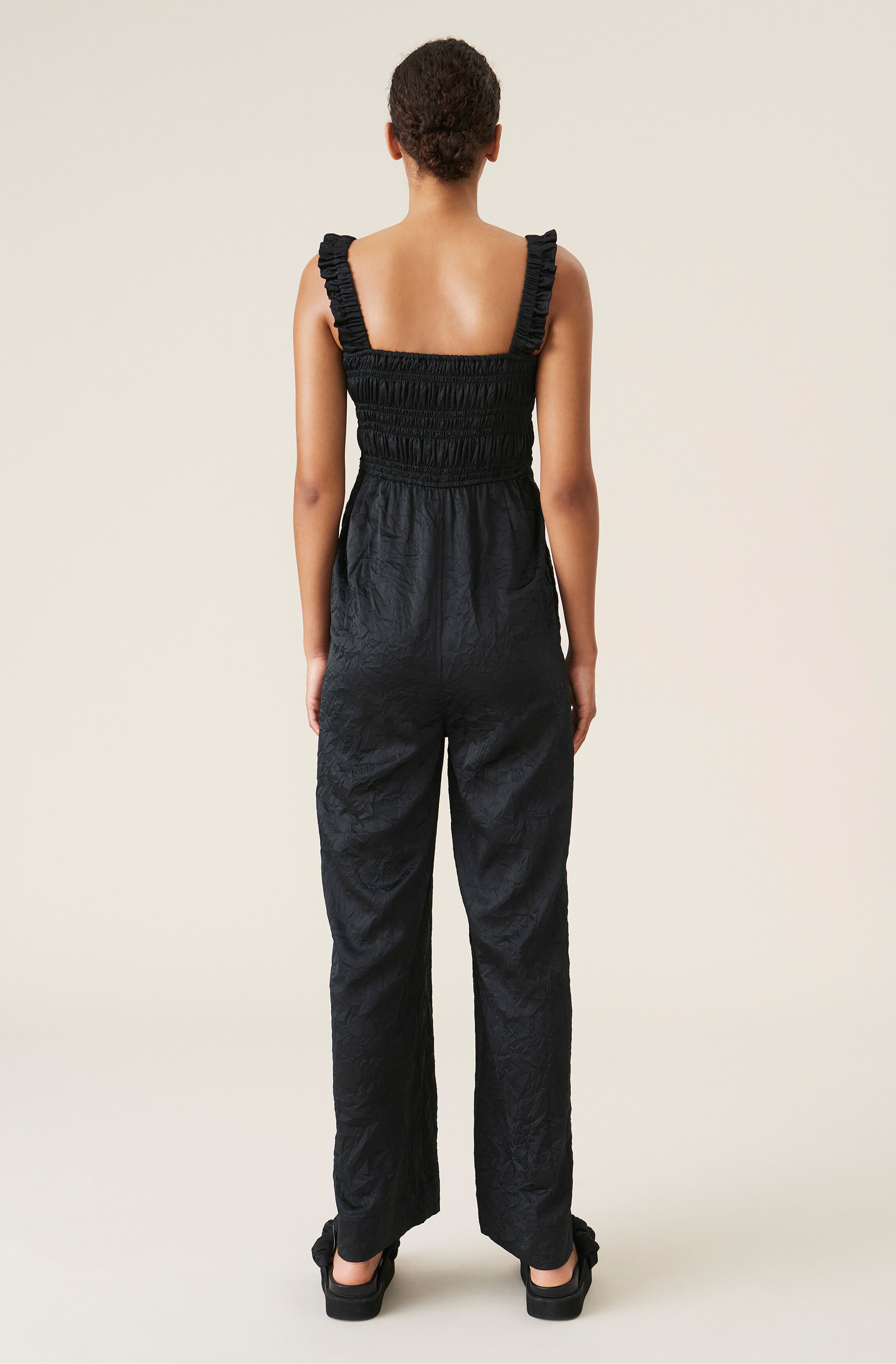 Ganni crinkled satin jumpsuit Clearance