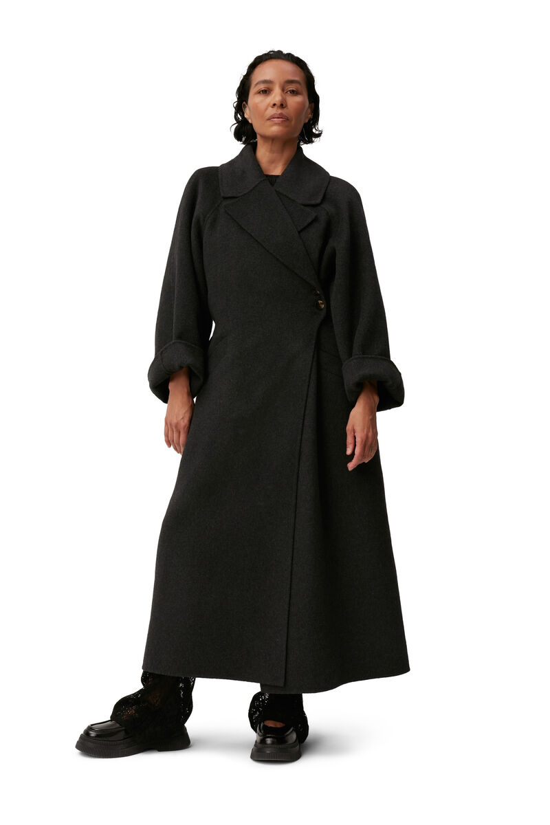 Long Wool Coat , Polyamide, in colour Phantom - 1 - GANNI