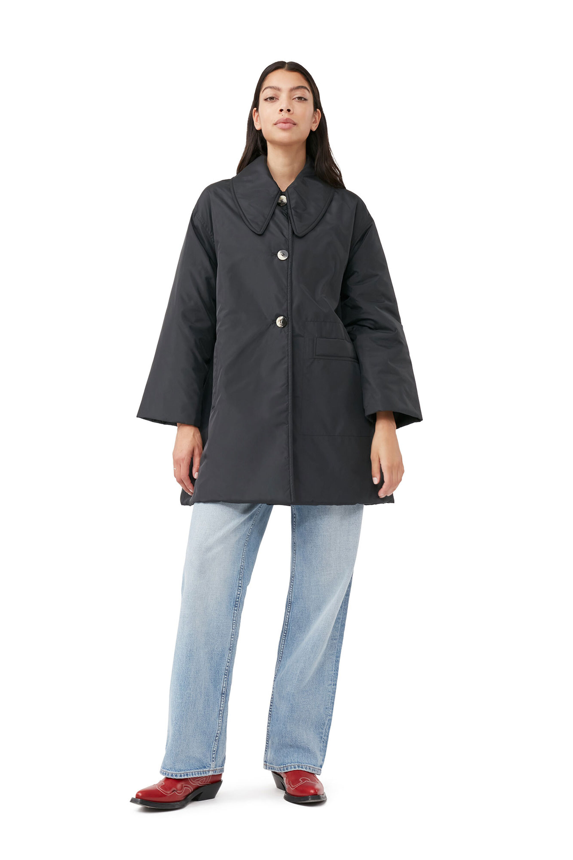 Black Ripstop Quilt Reversible Coat | GANNI