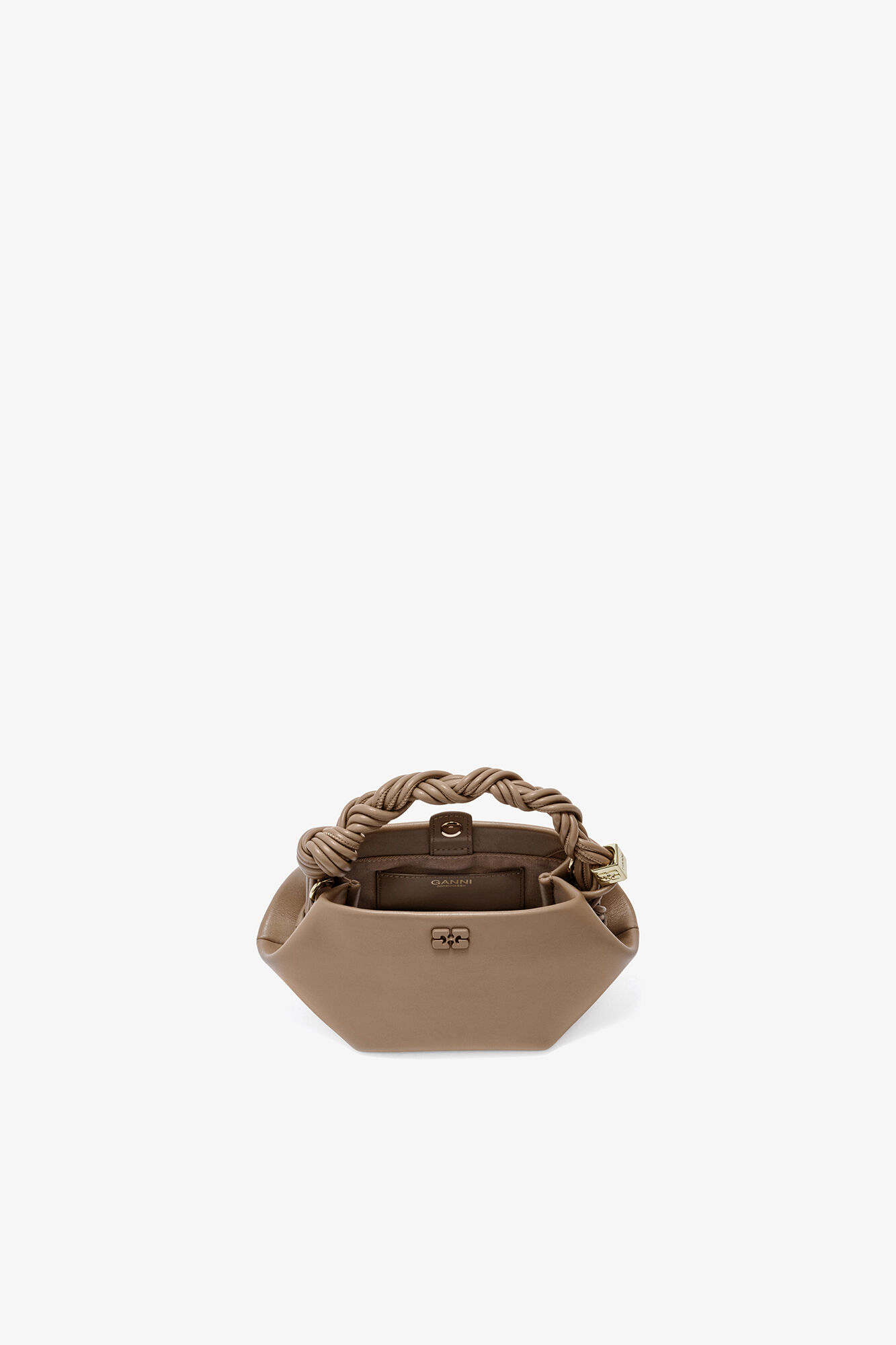 Mini Bou Bag in Brown, Recycled Leather, in colour Coca Mocha - 3 - GANNI
