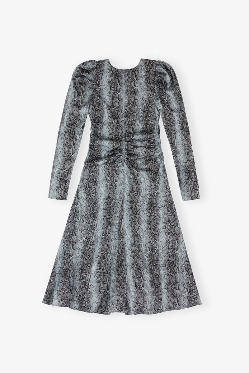 Blue Snake Print Ruched Midi Dress, Viscose, in colour Celestial Blue - 2 - GANNI