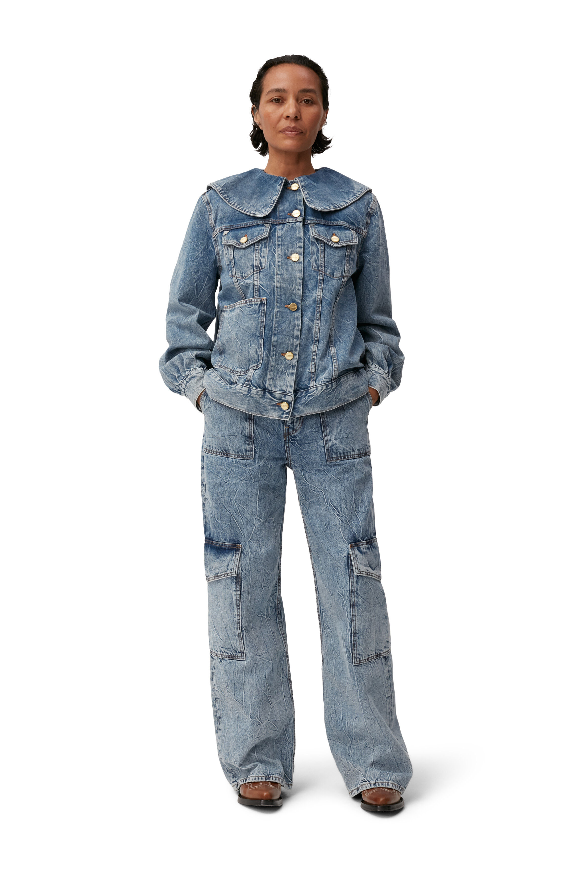 oversized raw hem denim jacket