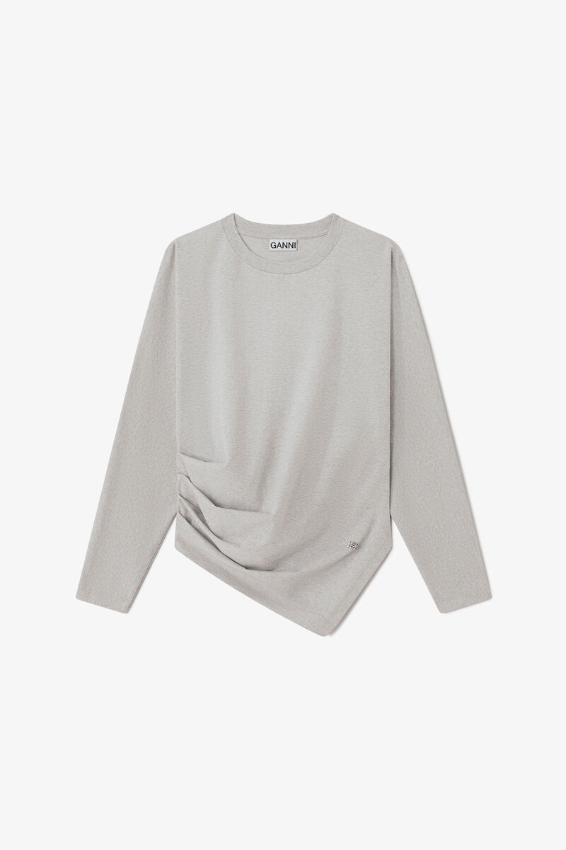 Blouse en jersey drap&eacute;, Organic Cotton, in colour Paloma - 1 - GANNI