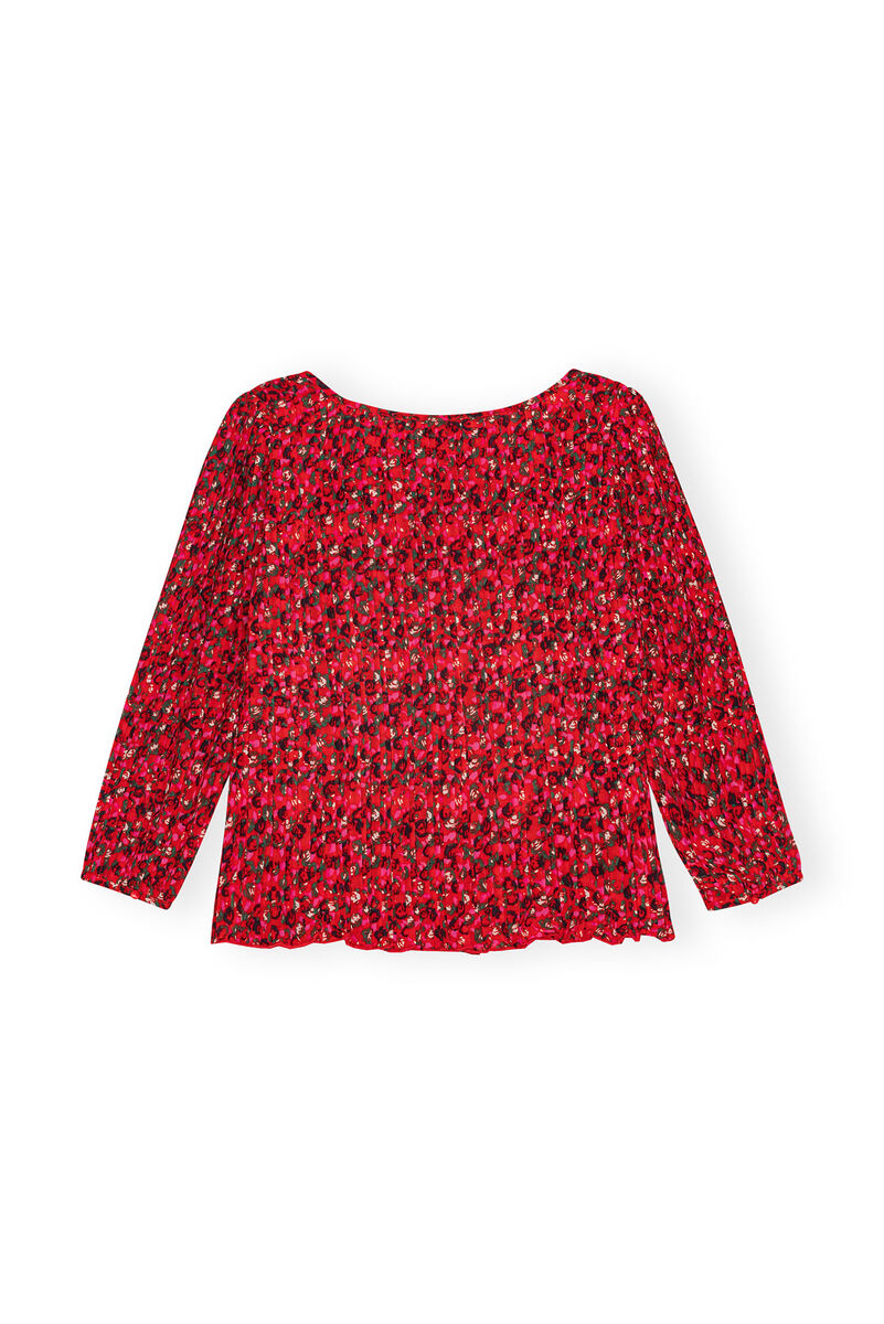 Red Pleated Georgette Bluse, Recycled Polyester, in colour Racing Red - 2 - GANNI