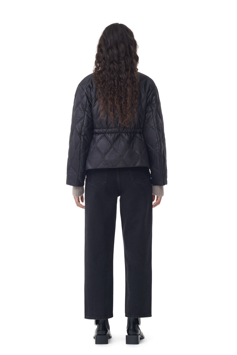 Black Shiny Quilt Jacket, Nylon, in colour Black - 4 - GANNI