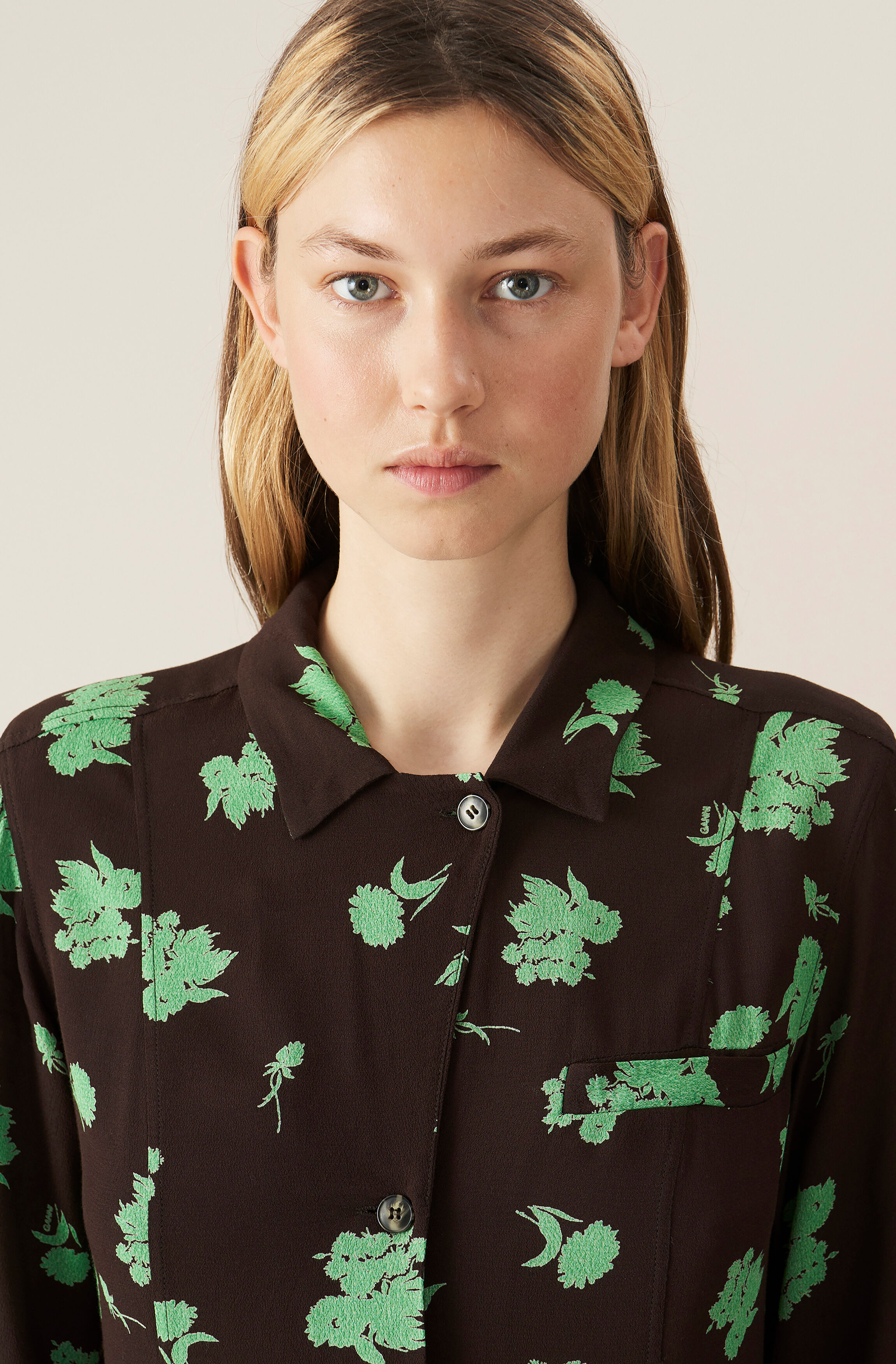 Ganni printed crepe shirt dress clearance