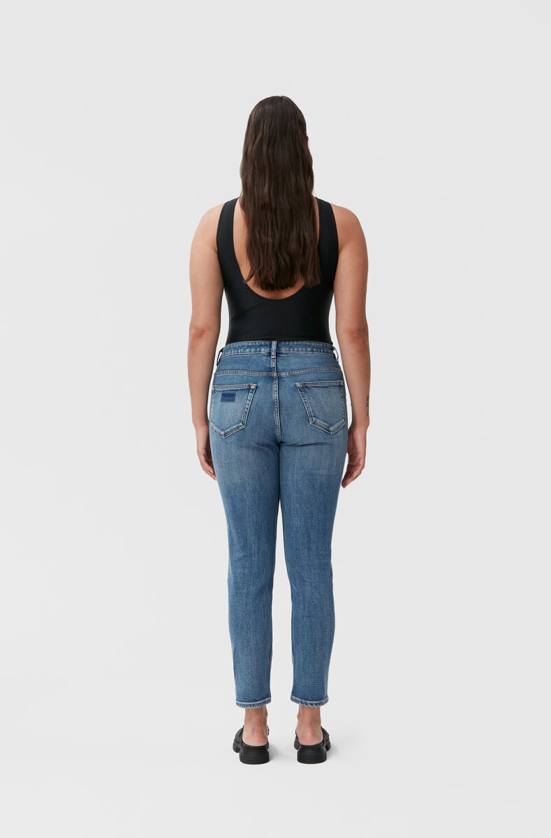 Comfort Stretch Cutye Cropped, Cotton, in colour Mid Blue Vintage - 3 - GANNI