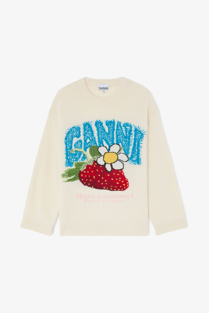 Oversized Jumper with Strawberry, Egret