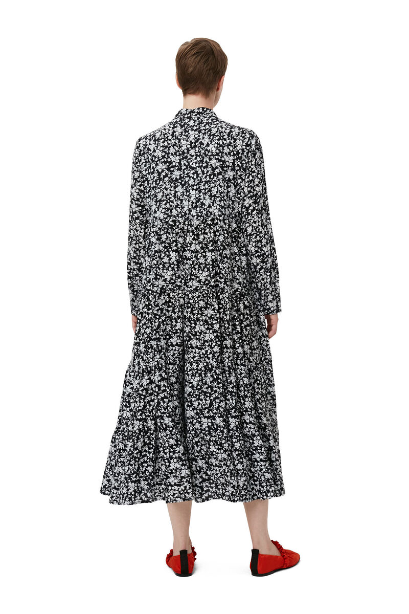 Printed Crepe Layer Dress, LENZING™ ECOVERO™, in colour Black - 2 - GANNI