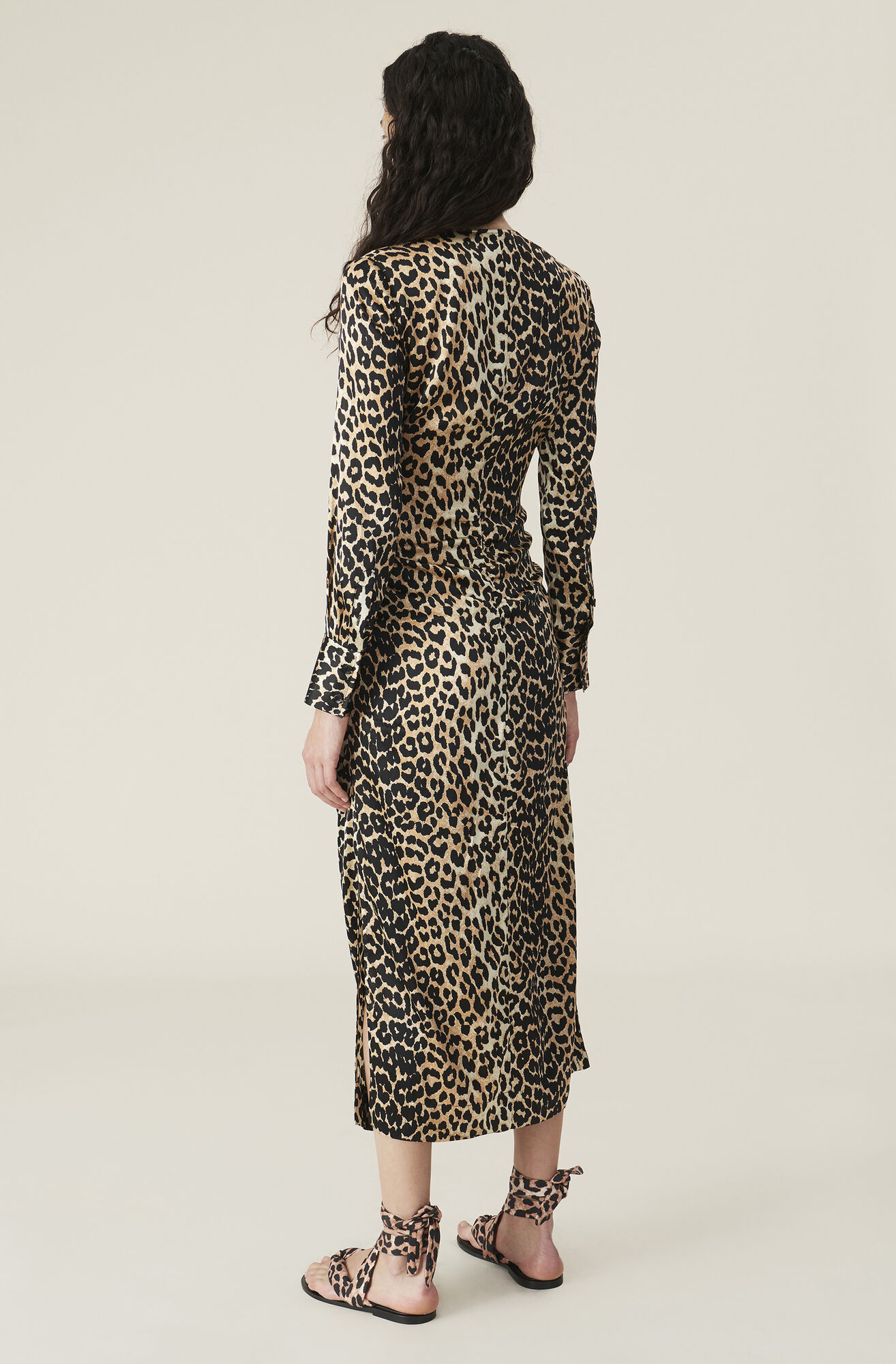 Silk Stretch Satin Dress, Satin, in colour Leopard - 2 - GANNI