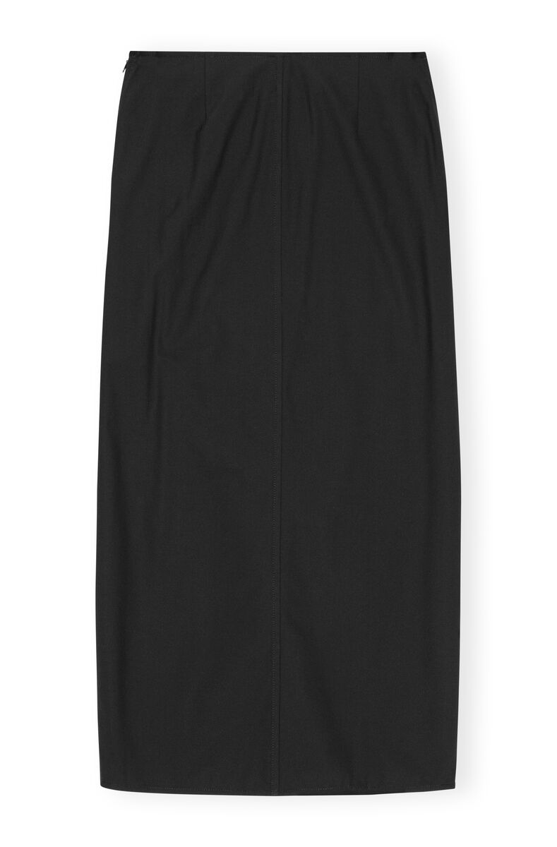 Black Drapey Melange Midi Skirt, Elastane, in colour Black - 2 - GANNI